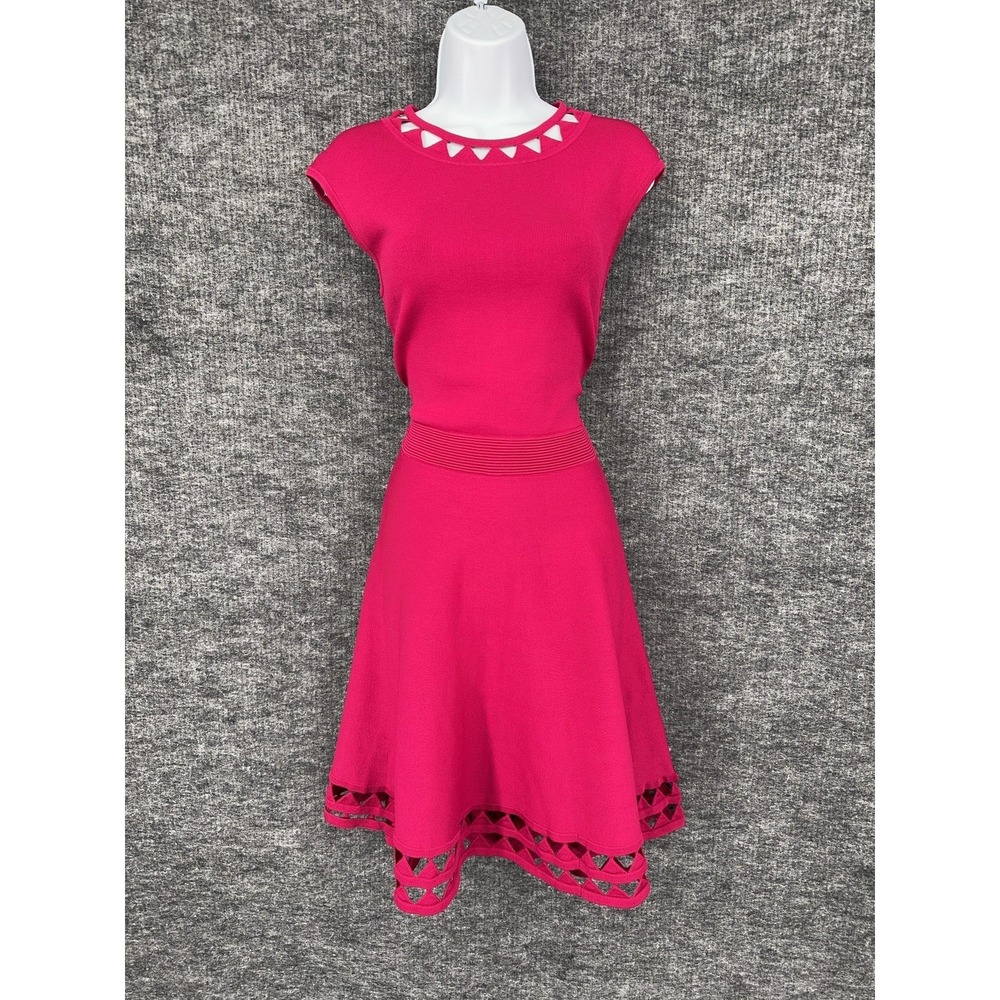 Ted Baker Dress Womens Medium 3 Pink Cutout‎ Fit & Flare Knit Skater Knee Length - Picture 1 of 12